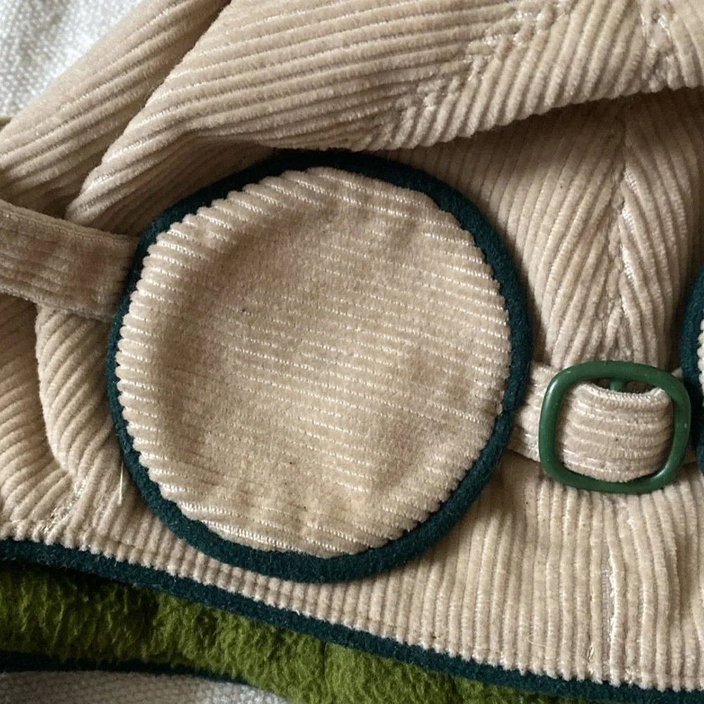 ZIGOTO CAREAU French Indie Corduroy Aviator Pilot Hat w/ Goggles Cap